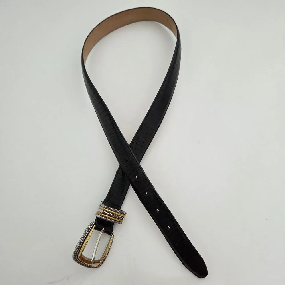 Brighton‎ Belt Black Croc Embossed Leather Mixed Metal Buckle Womens Size M